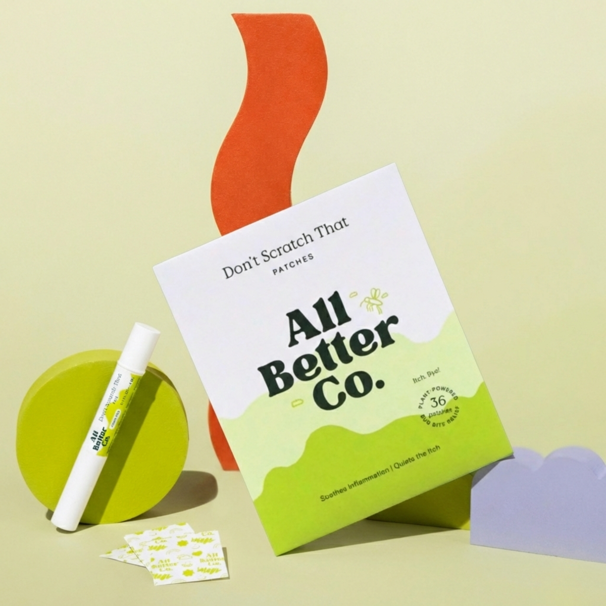 All Better Co. product packaging with a pen and patches on a light background