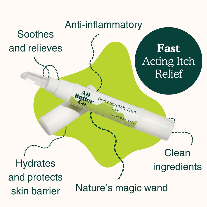 infographic of the don't scratch the pen showing fast acting itch relief